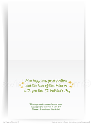 St. Patrick's Day greeting card with text and decorative elements on a white background
