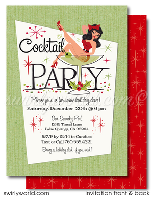 Elevate your holiday party with our unique retro rockabilly pin-up girl Christmas invitations. The distinctive design exudes style, making it the perfect choice for a standout celebration. Discover the best in pin-up rockabilly holiday party invitations here. Retro-inspired and utterly festive, our invitations set the tone for a Christmas party like no other.