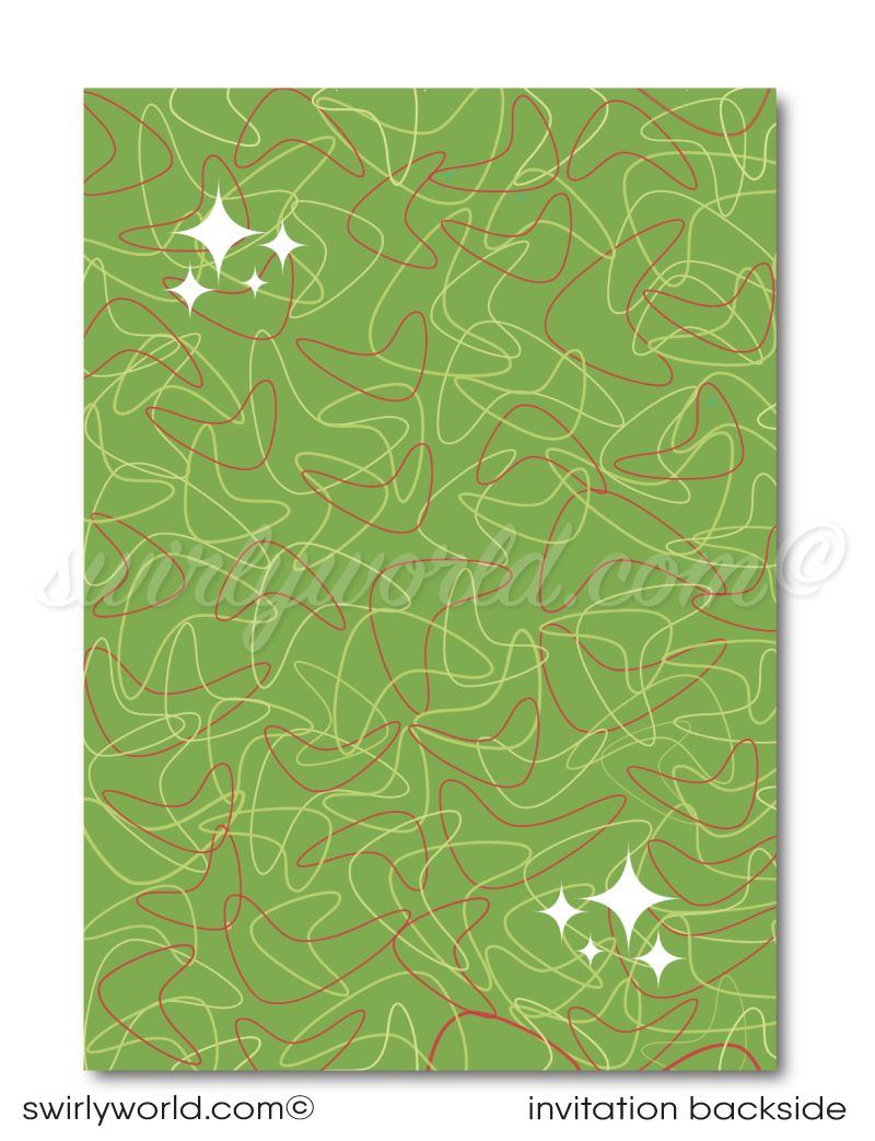 The captivating design showcases a charming pinup hostess gracefully holding a martini glass, inviting you to join this dazzling holiday soiree!