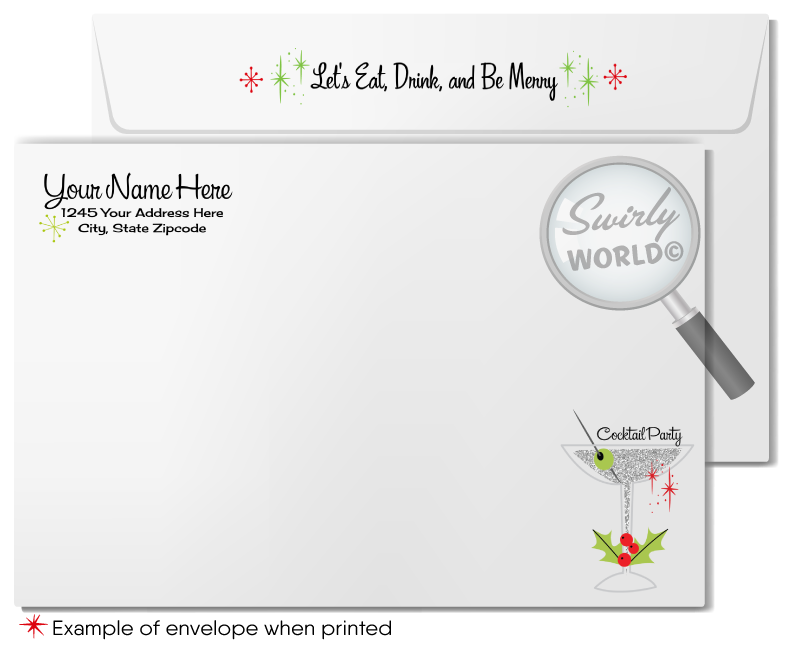 Retro 1950's Pin-up Rockabilly Girl in Martini Glass Christmas Cocktail Party Invitations