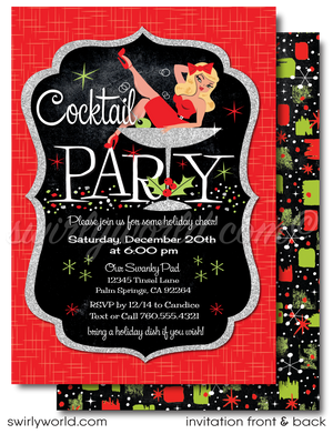 Retro Pin-up Girl Blonde Bombshell Rockabilly Christmas 1950's Cocktail Party Invitations