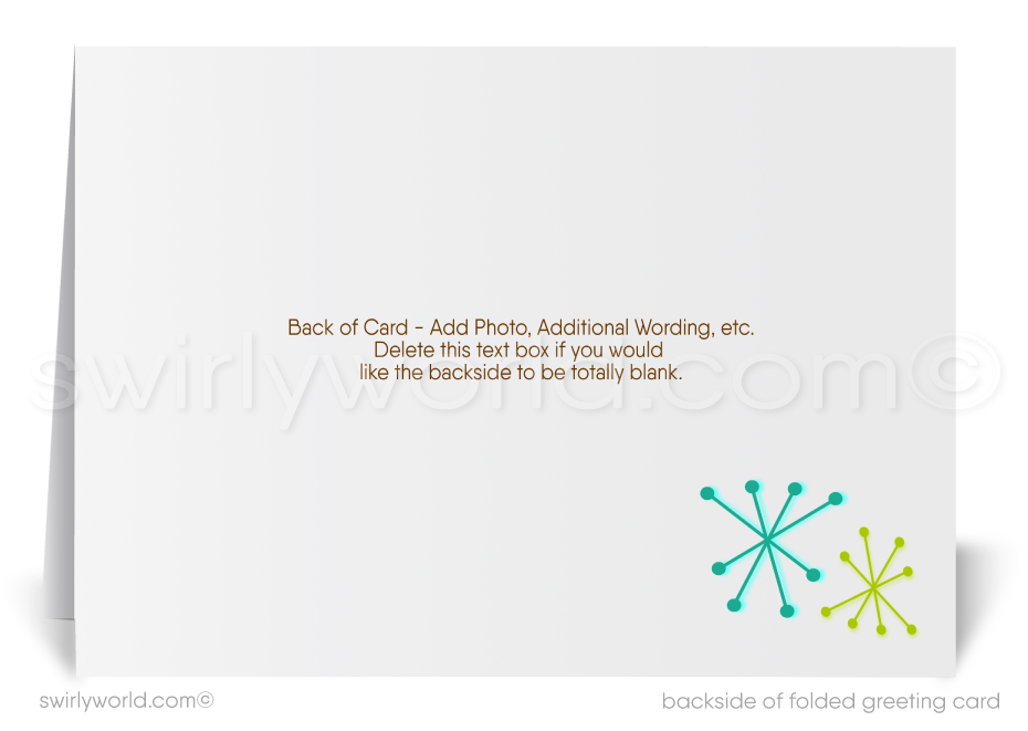 Customizable Atomic Retro Modern Holiday Card with Mid-Century Abstract Design and Starbursts