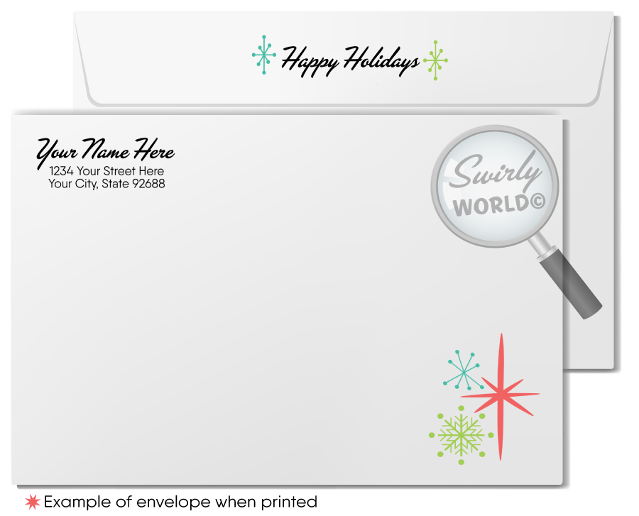 Vintage 1950s Atomic Era Holiday Card with Retro Starbursts and Mod Geometric Design