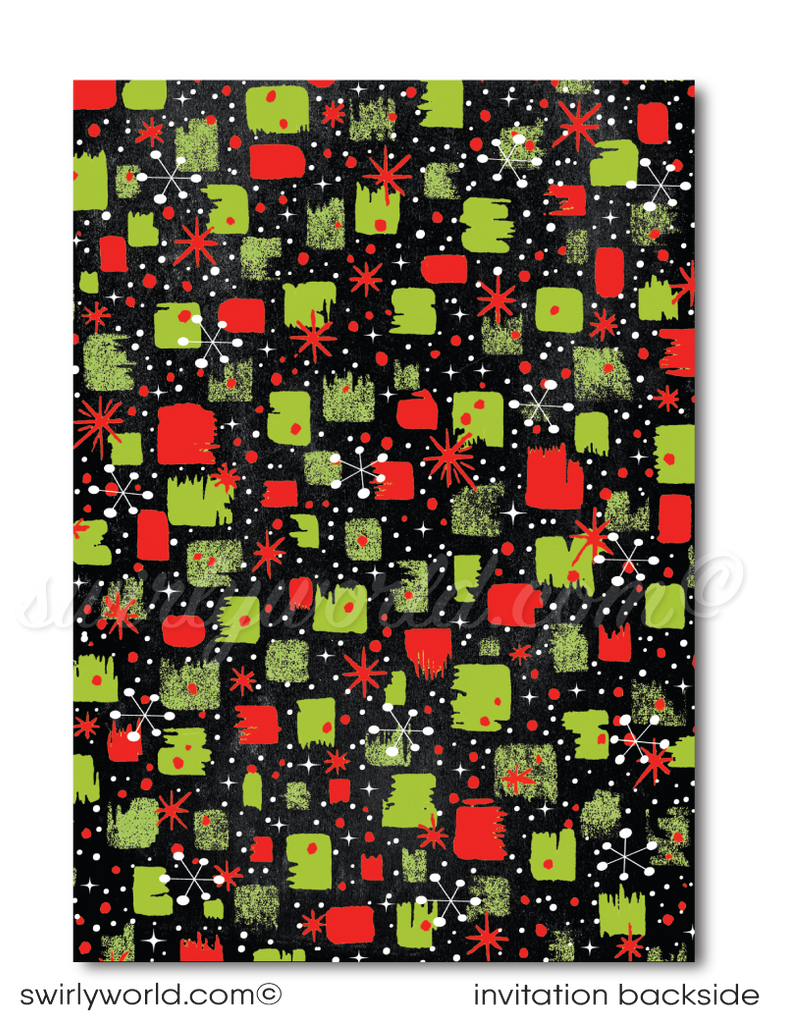 Retro 1950s Mid-Century Modern Holiday Cocktail Party Invitations - Santa Mouse Design