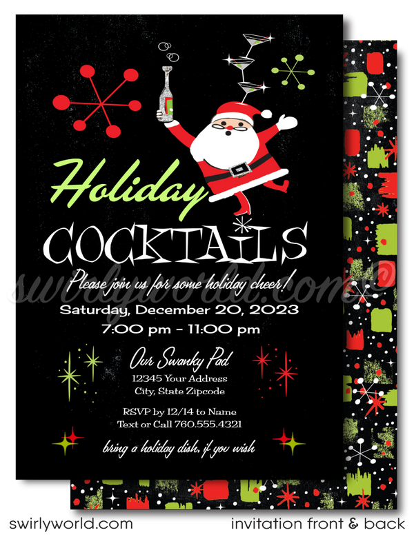 Vintage Santa Claus Holiday Cocktail Party Invitations in Retro Mid-Ce ...