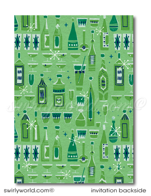 Retro Mid-Century Atomic Modern Vintage Cocktail Christmas Holiday Party Invitations