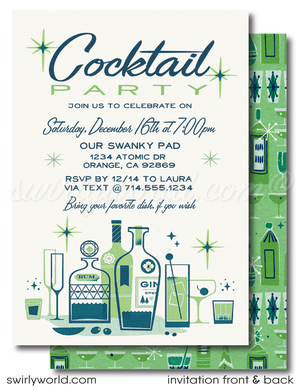 Atomic Mid-Century Modern 1950's Retro Mod Holiday Cocktail Party Invitation Digital Download