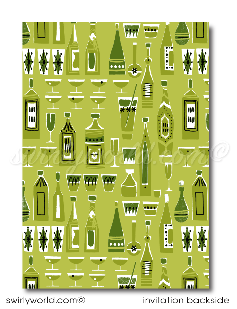 Retro Atomic Mid-Century Modern Holiday Cocktail Party Invitation Digital Download