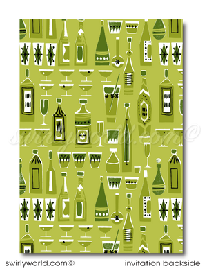 Retro Atomic Mid-Century Modern Holiday Cocktail Party Invitation Digital Download