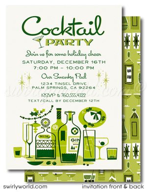 Retro Atomic Mid-Century Modern Holiday Cocktail Party Invitation Digital Download