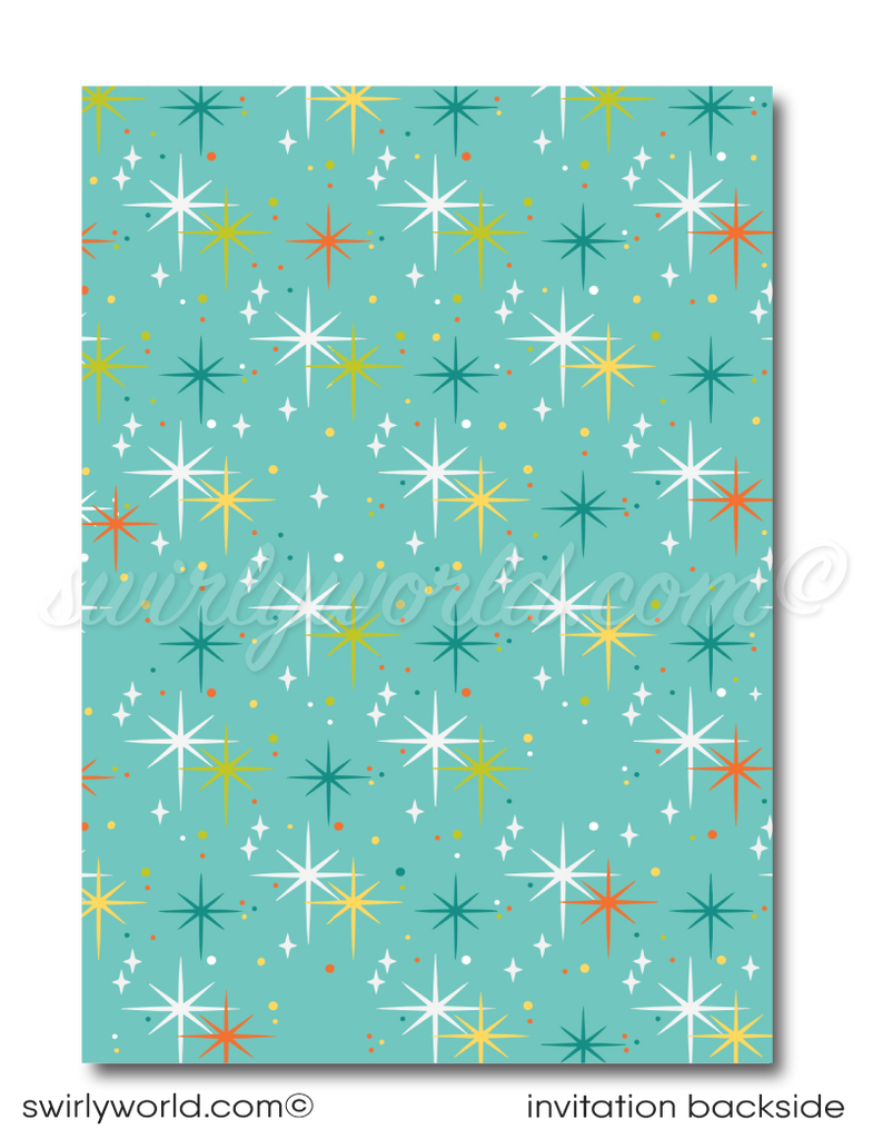 Retro Mid-Century Atomic Modern 1960s New Year's Eve Holiday Party Printed Invitations