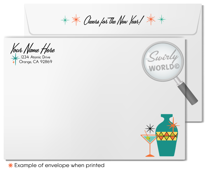 Retro Mid-Century Atomic Modern 1960s New Year's Eve Holiday Party Printed Invitations