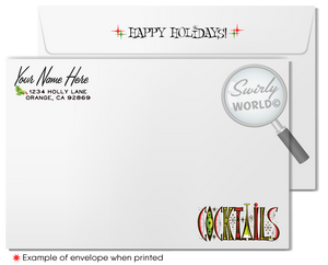 Celebrate in style with Swirly World's Retro 1950s Holiday Cocktail Party Invitations. Featuring a charming Santa Mouse perched on a martini glass with holly, these customizable invites exude mid-century modern elegance. Perfect for adding a vintage touch to your festive gatherings!