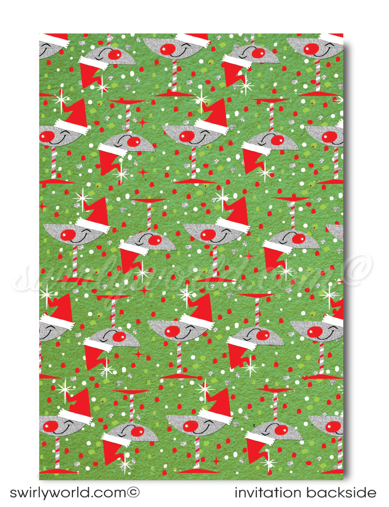Retro Vintage 1950s Atomic Starbursts MCM Holiday Christmas Cocktail Party Invitations