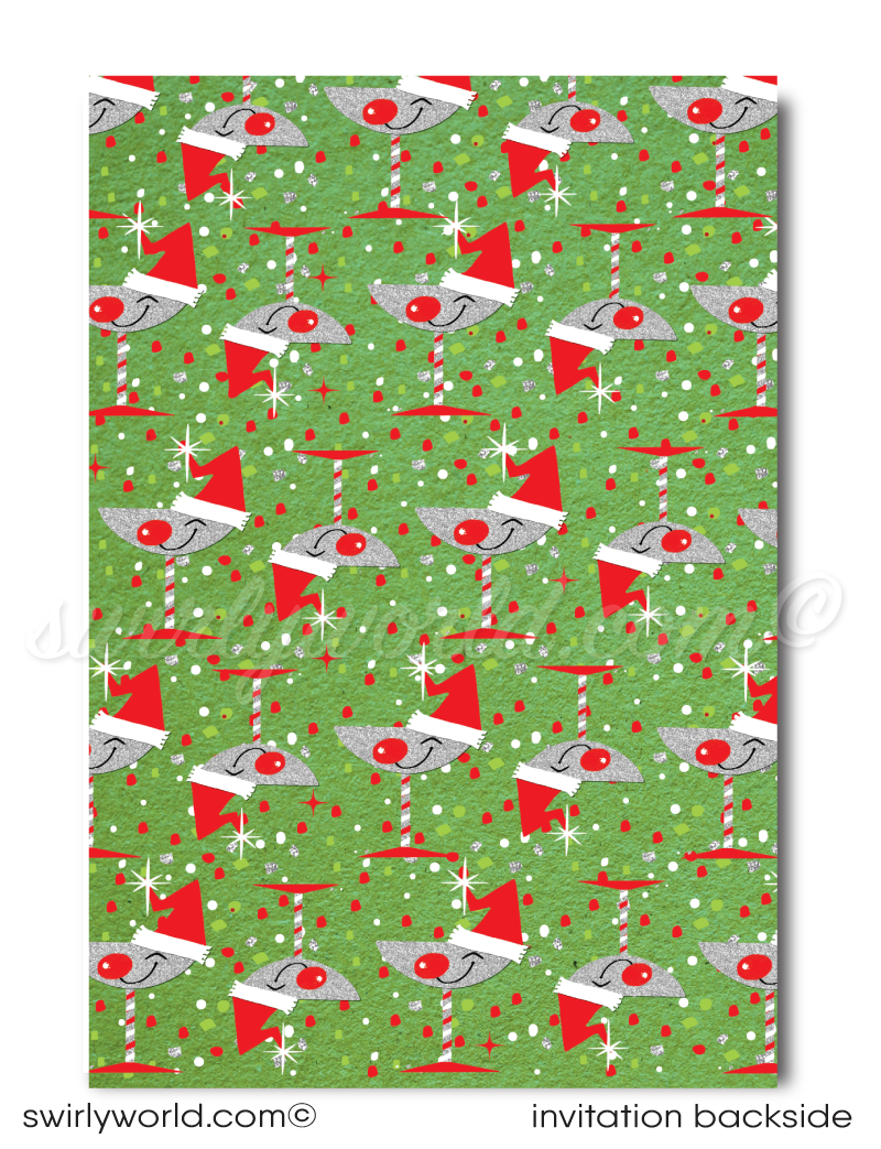 Mid-Century Modern 1950's Atomic Christmas Cocktail Party Invitation Digital Download