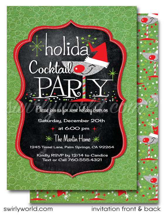 Retro Vintage 1950s Atomic Starbursts MCM Holiday Christmas Cocktail Party Invitations