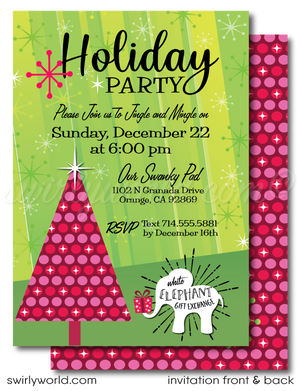  Retro White Elephant Gift Exchange Christmas Holiday Party Invite Digital Download