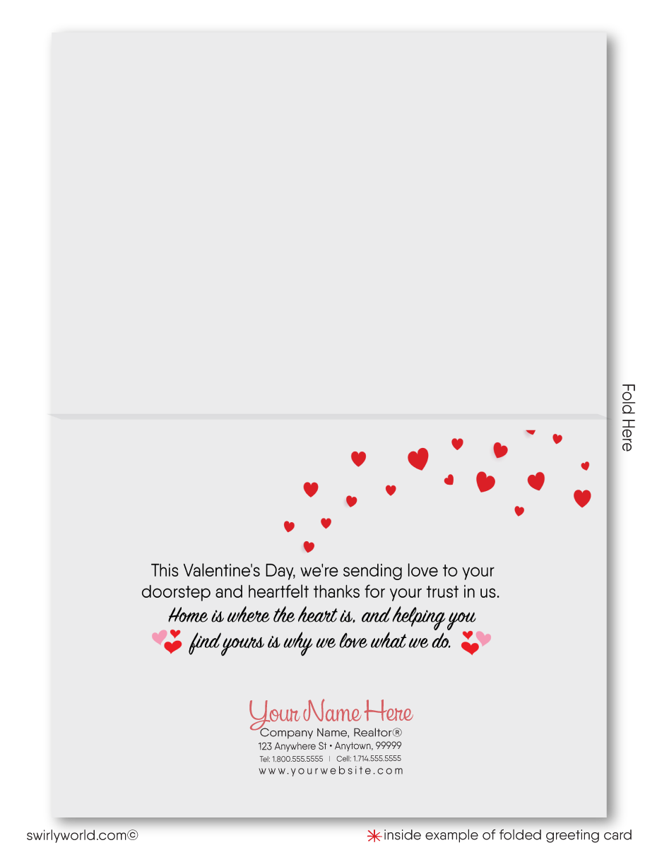 This Valentine greeting card features a charming house with a red heart-shaped door, it beautifully expresses the sentiment that home is truly where the heart is!