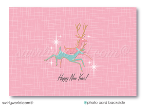 Pink and Aqua Blue Retro Atomic Modern Christmas Holiday Photo Card Digital Printable Download