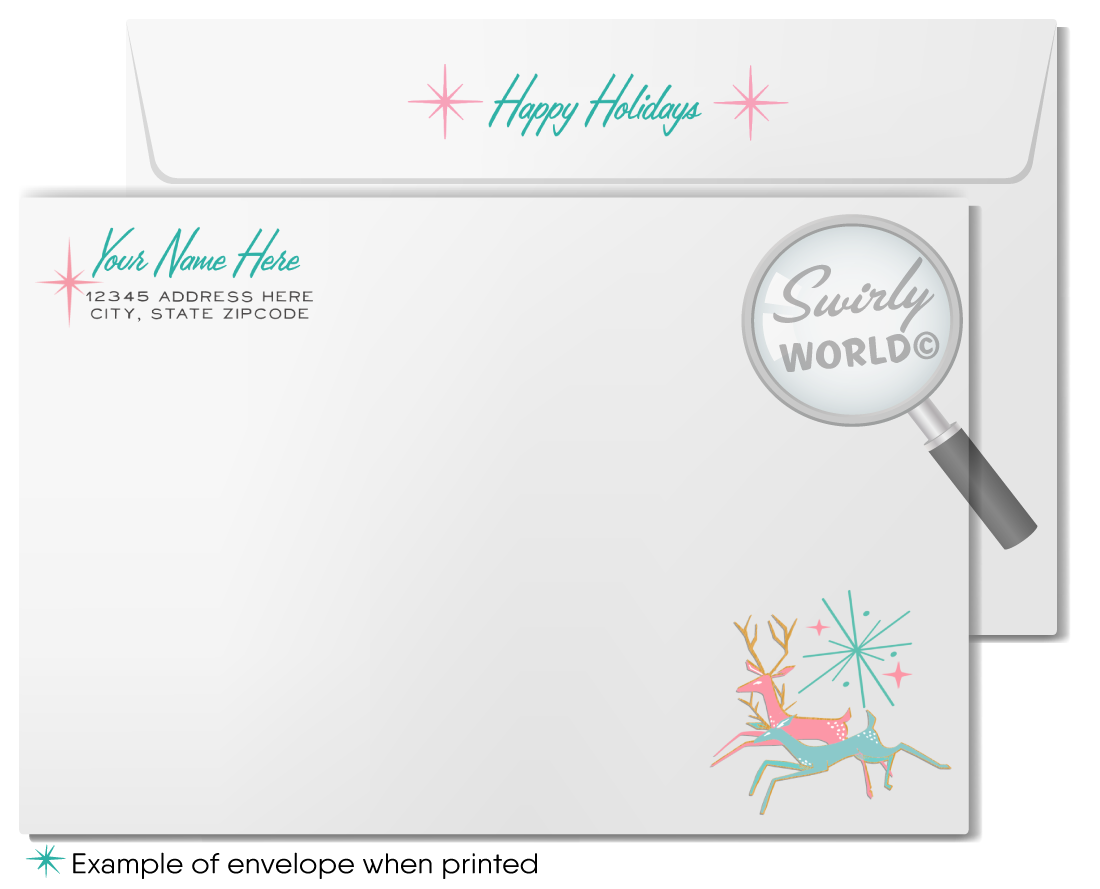 Pink and Aqua Blue Retro Atomic Modern Christmas Holiday Photo Card Digital Printable Download