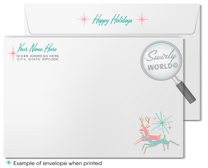 Pink and Aqua Blue Retro Atomic Modern Christmas Holiday Photo Card Digital Printable Download