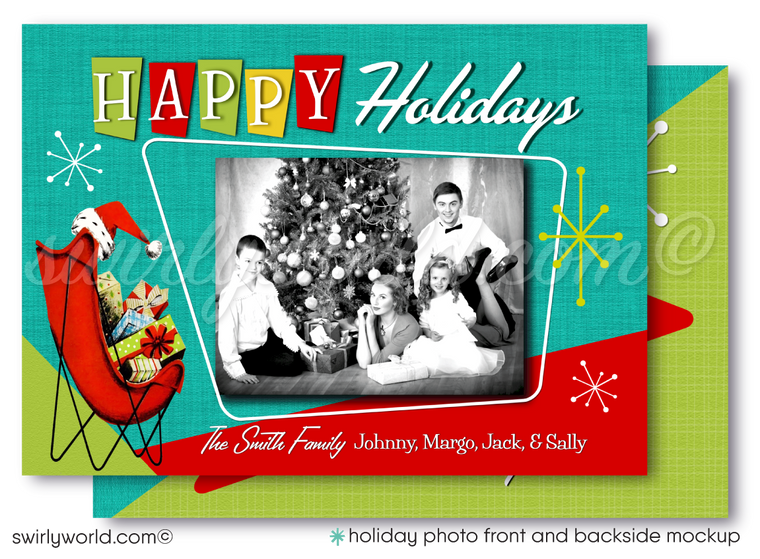 Atomic Mid-Century Modern 1950s-1960S MCM Christmas Family Photo Card Digital Printable