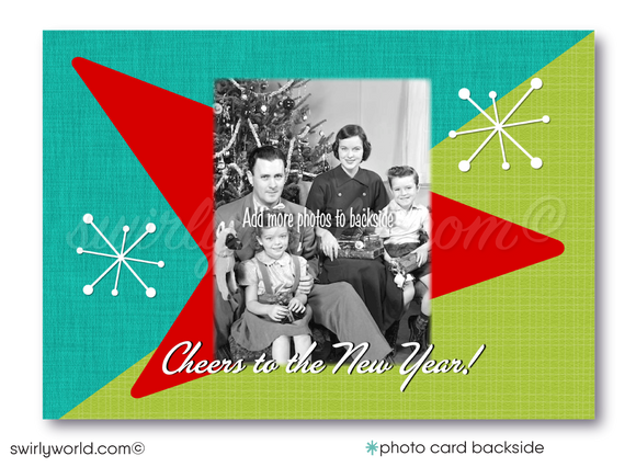 Atomic Mid-Century Modern 1950s-1960S MCM Christmas Family Photo Card Digital Printable