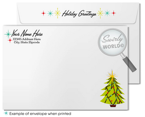 Retro Mid-Century Modern Vintage Family Holiday Photo Card – 1950s Mod Chair, Atomic Starbursts