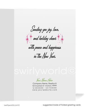 1950s-1960s Pink & Green Atomic Retro Mod Mid-Century Trees Holiday Greeting Cards