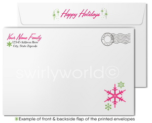 1950s-1960s Pink & Green Atomic Retro Mod Mid-Century Trees Holiday Greeting Cards