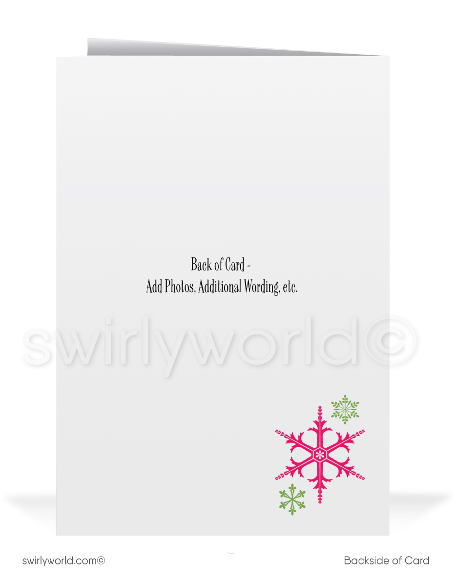 1950s-1960s Pink & Green Atomic Retro Mod Mid-Century Trees Holiday Greeting Cards