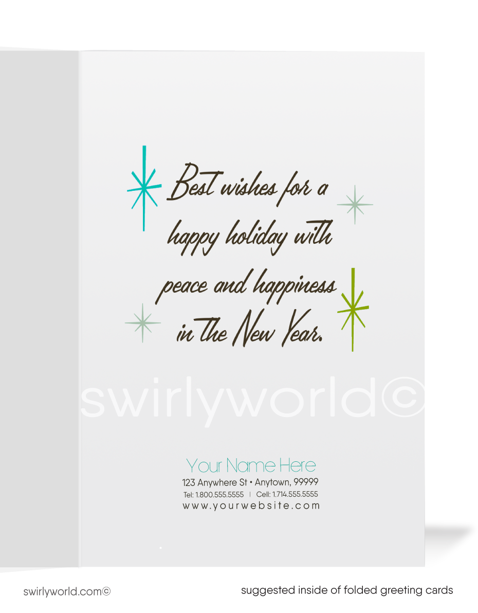 Embrace nostalgia with our 1960s Retro Atomic Mid-Century Modern Holiday Trees MCM Greeting Cards. Perfect for spreading holiday cheer with a touch of vintage charm. Order now for a trip back in time!