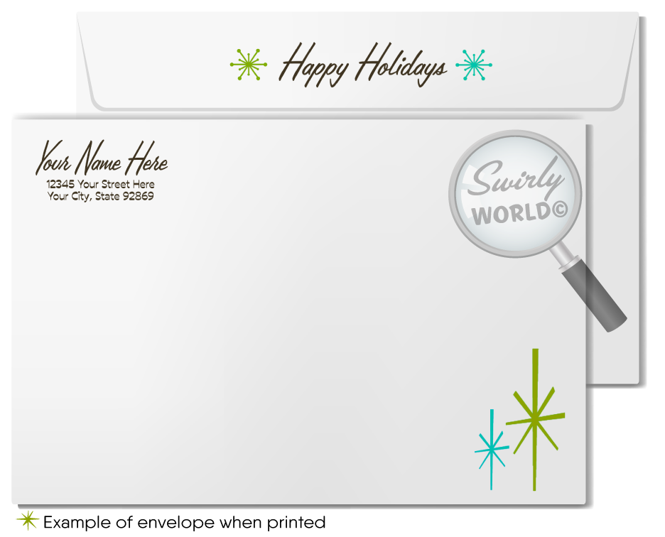 1960s Retro Atomic Mid-Century Modern Holiday Trees MCM Holiday Greeting Cards