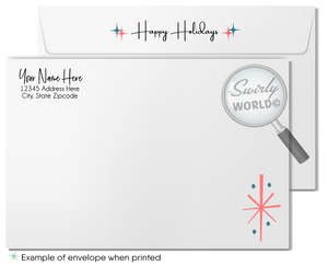 1950s Vintage Mid-Century Modern Atomic Pink & Aqua Deer Retro Holiday Card