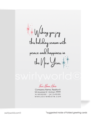 1960s Atomic Pink and Blue Mod Deers and Aluminum Tree Retro Holiday Christmas Card