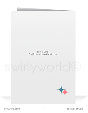 1960s Atomic Pink and Blue Mod Deers and Aluminum Tree Retro Holiday Christmas Card