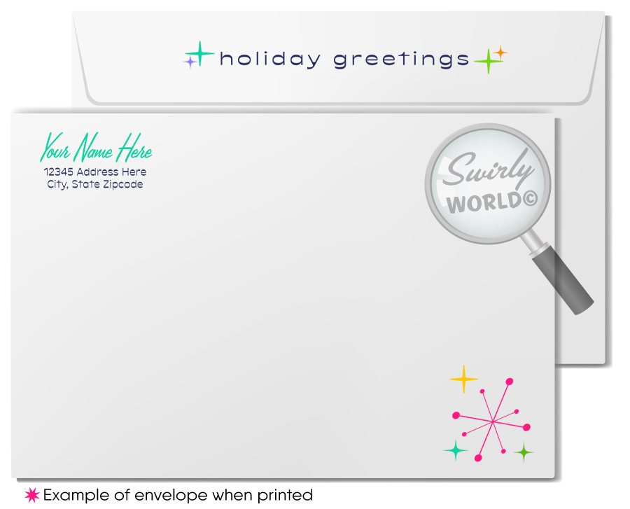 1960s Atomic Retro Modern Mid-Century Style Christmas Holiday Greeting Cards