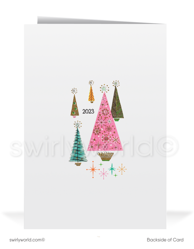 Atomic Retro Boomerang Starburst Christmas Card - 1950s-60s Vintage Holiday Style