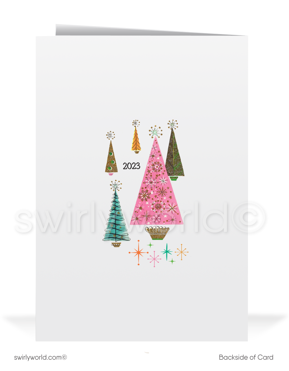 Atomic Retro Boomerang Starburst Christmas Card - 1950s-60s Vintage Holiday Style