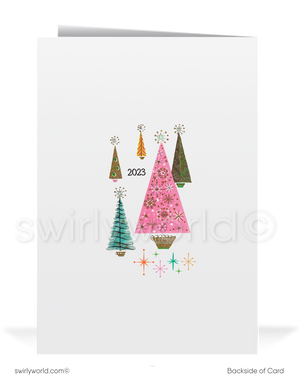 Atomic Retro Boomerang Starburst Christmas Card - 1950s-60s Vintage Holiday Style