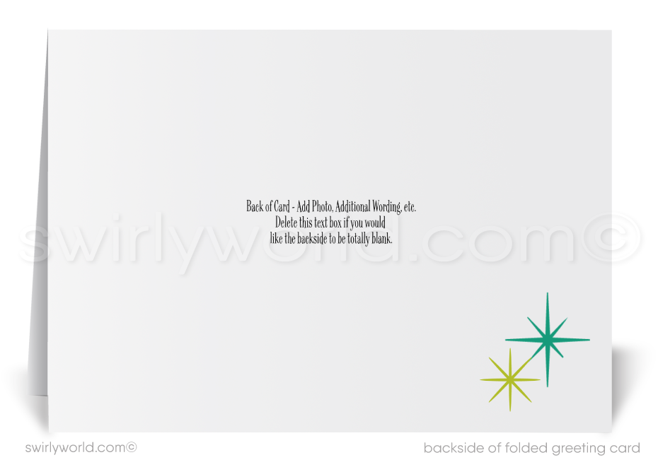 Customizable Mid-Century Christmas Card with Atomic Starburst Candles and Retro Typography