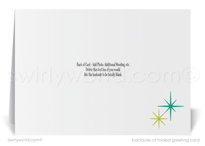 Customizable Mid-Century Christmas Card with Atomic Starburst Candles and Retro Typography