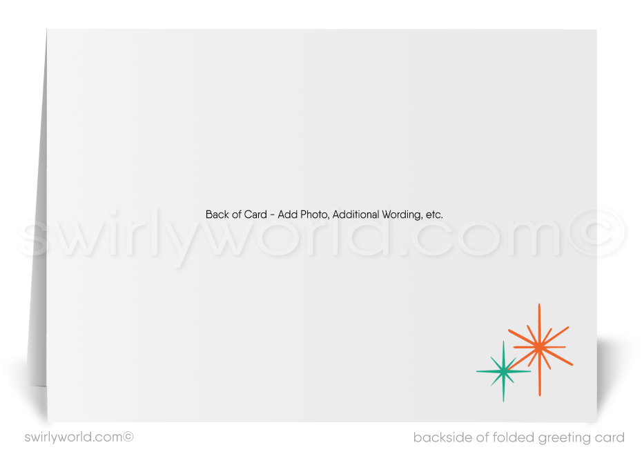 1950s Vintage Christmas Holiday Card with Customizable Retro Typography and Atomic Starbursts