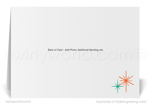 1950s Vintage Christmas Holiday Card with Customizable Retro Typography and Atomic Starbursts