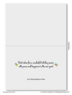 1950s Vintage Christmas Holiday Card with Customizable Retro Typography and Atomic Starbursts