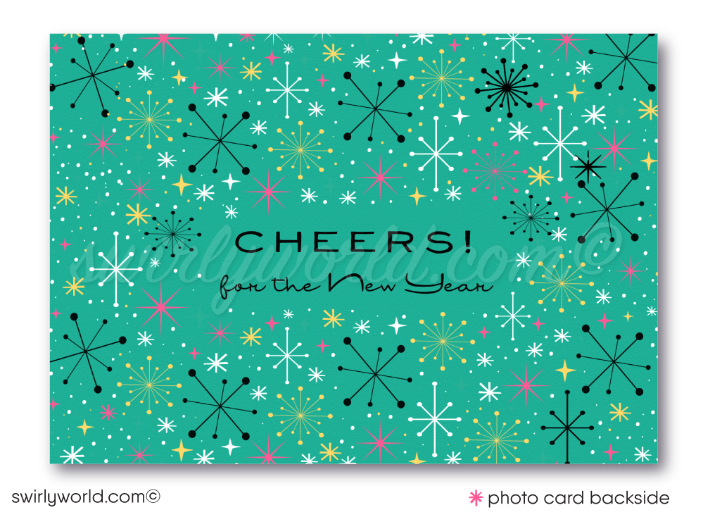 Retro Atomic Modern Ornaments Christmas Holiday Family Photo Cards Printed