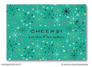 Retro Atomic Modern Ornaments Christmas Holiday Family Photo Cards Printed