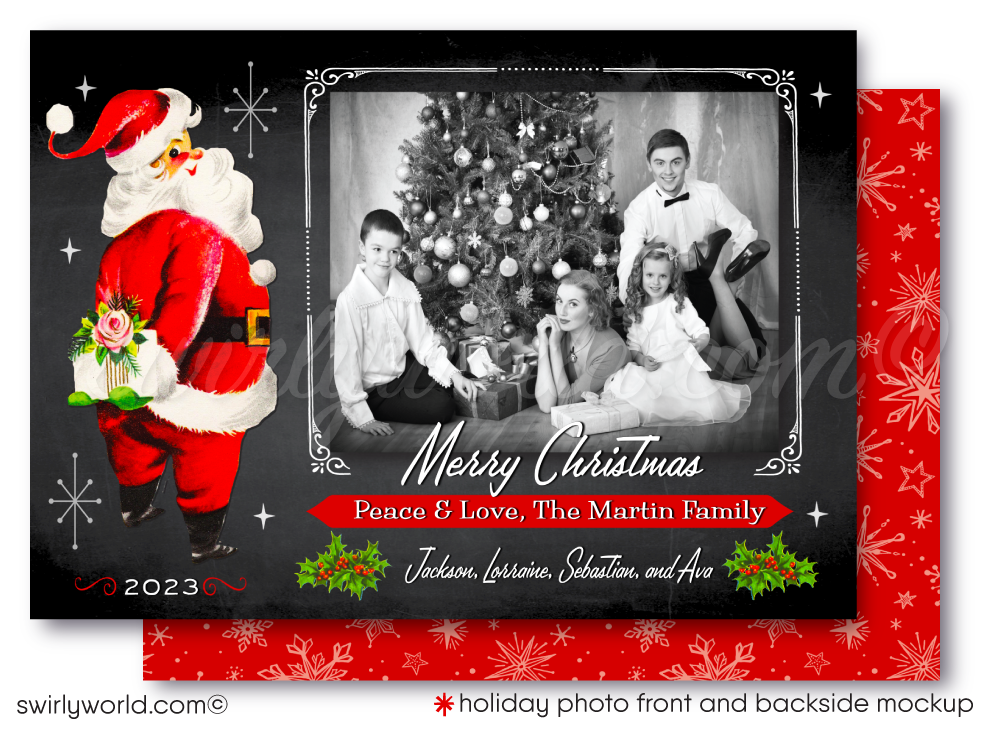 Vintage Retro Mid-Century 1950s Santa Claus Merry Christmas Holiday Photo Cards