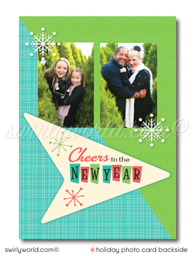 Retro 1950s Atomic Mid-Century Modern Christmas Printed Holiday Family Photo Cards