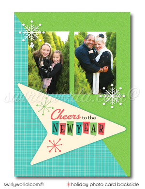 Retro 1950s Atomic Mid-Century Modern Christmas Printed Holiday Family Photo Cards